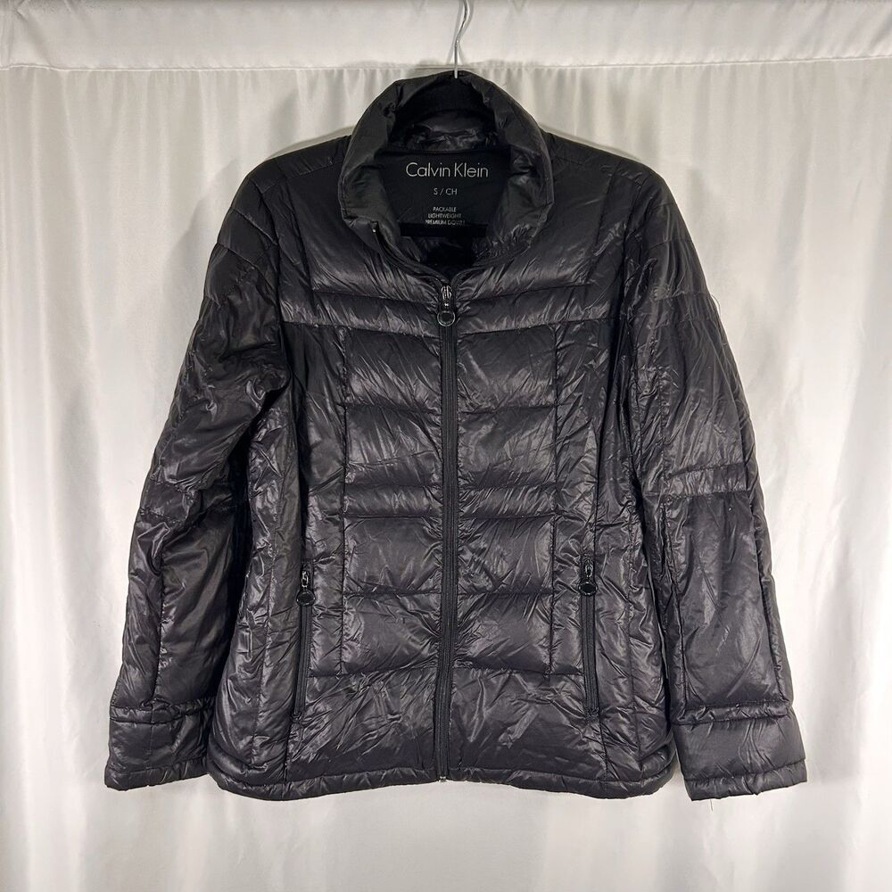 Calvin Klein Duck Down Jacket Women's Small Black Full Zip Packable Lightweight